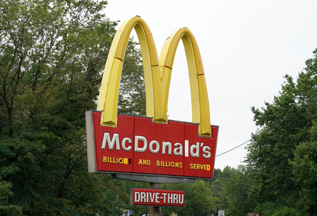 A great McDonald's restaurant sign with yellow logo in Bloomfield, NJ, taken on August 29th 2021